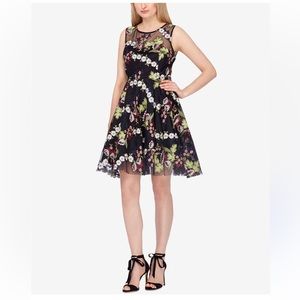 Tahari Size12 Embroidered Mesh Floral Dress Fit and Flare